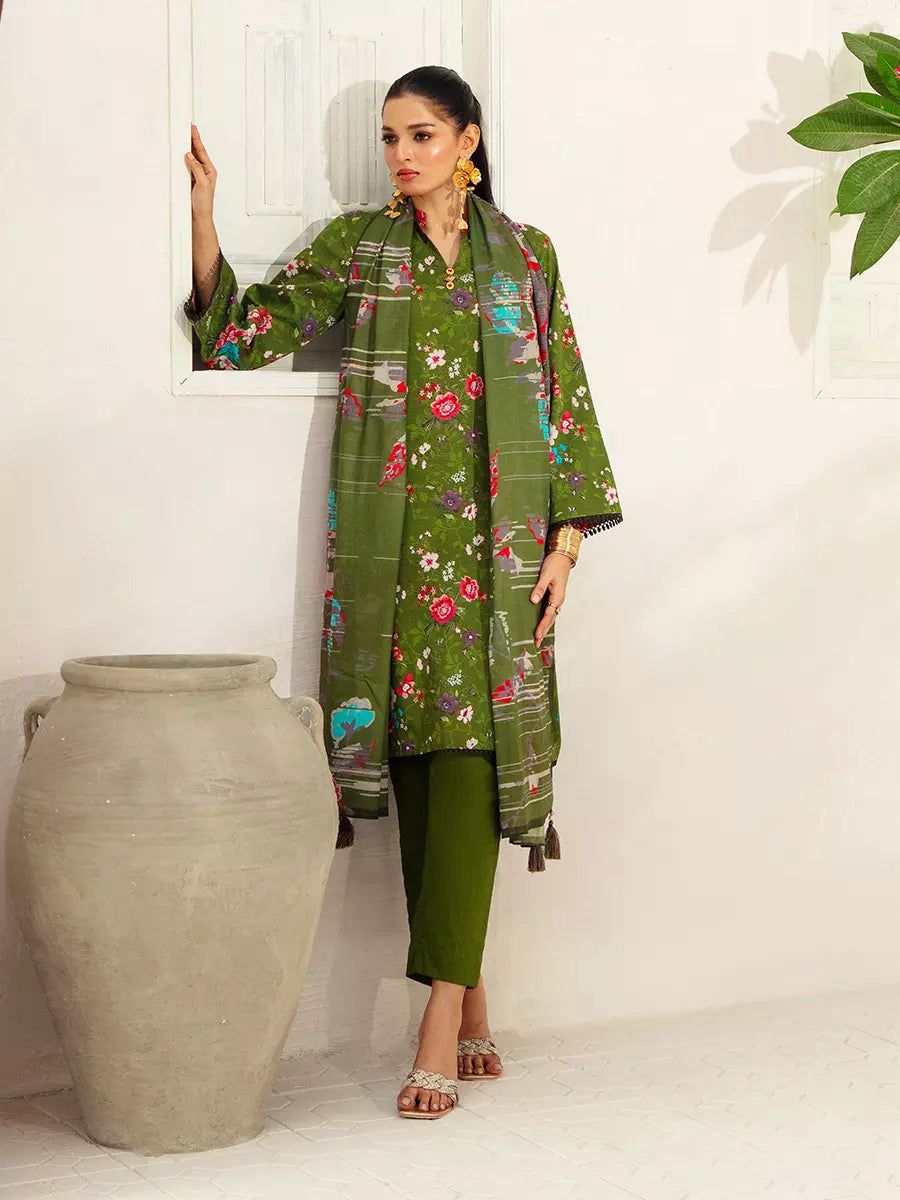 3PC UNSTITCHED BANA DORA PRINTED SUIT