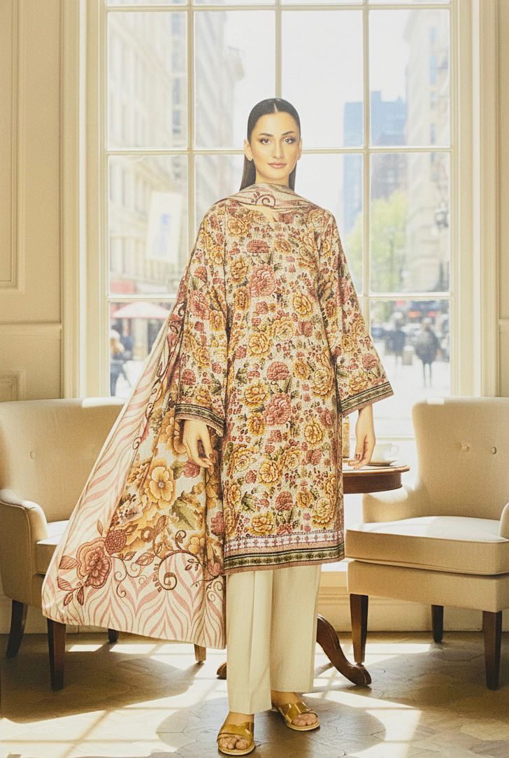 3PC LINEN UNSTITCHED SUIT #A37