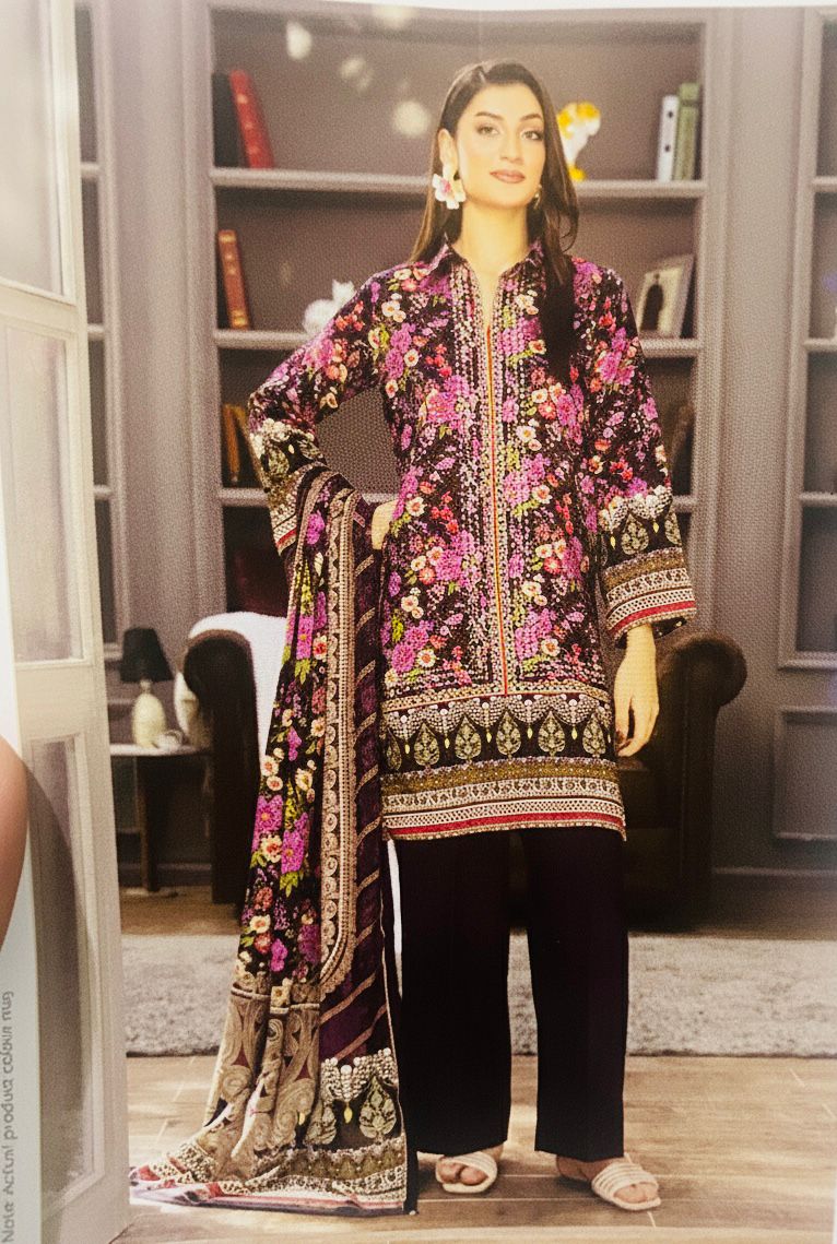 3 PC LINEN UNSTITCHED SUIT #A35