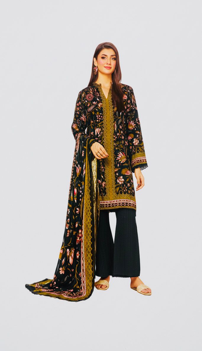 3 PC UNSTITCHED LINEN PRINTED SUIT #A33