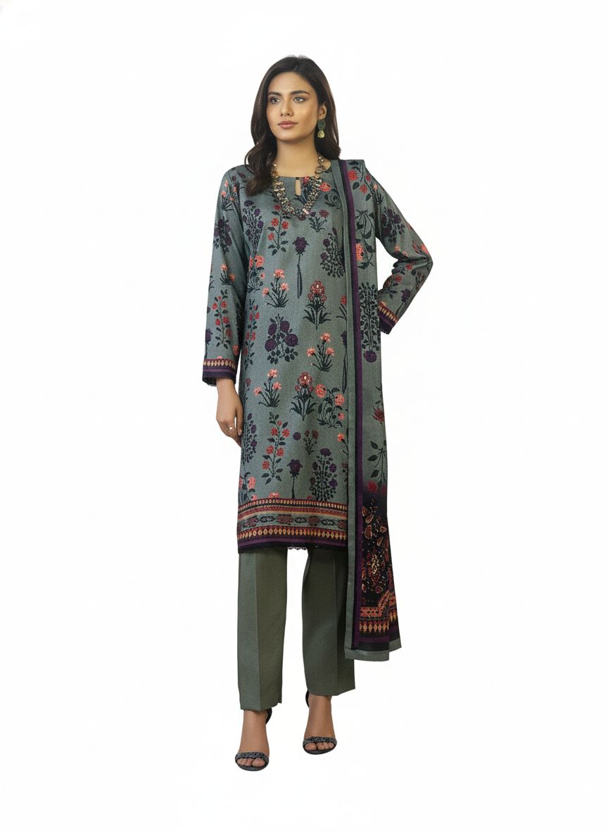 3PC UNSTITCHED LINEN SUIT #A34