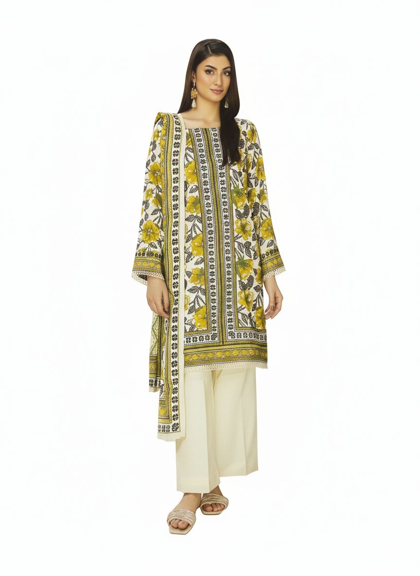 3 PC LINEN UNSTITCHED PRINTED SUIT #A32