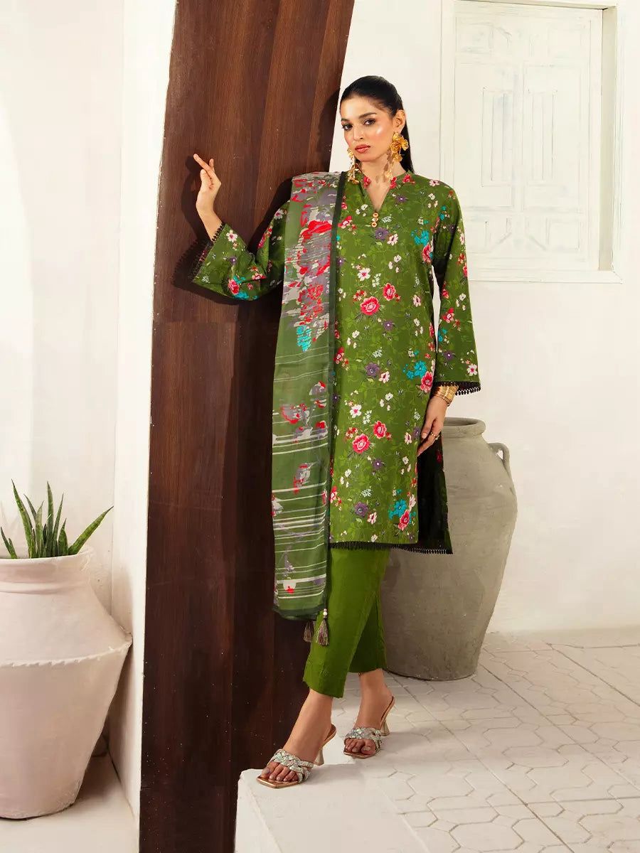 3PC UNSTITCHED BANA DORA PRINTED SUIT