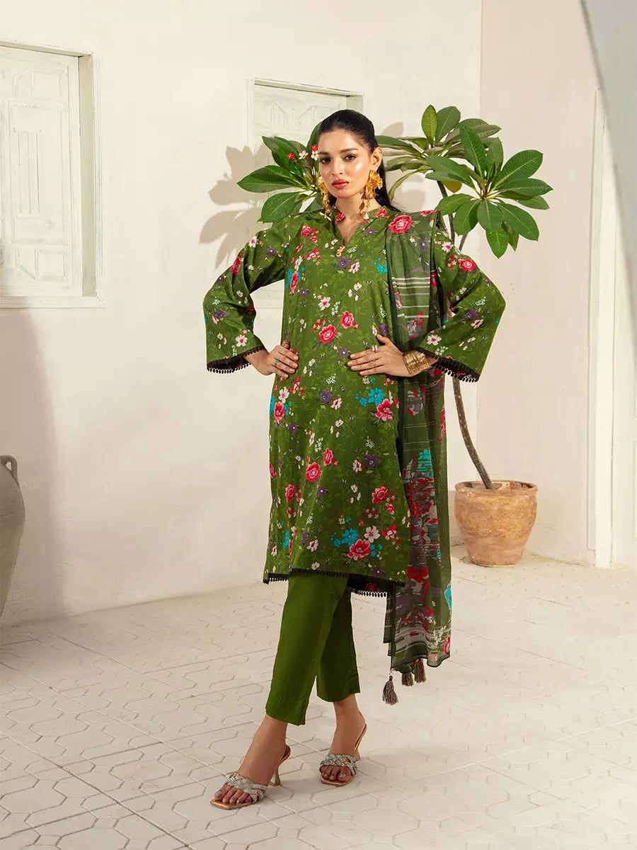 3PC UNSTITCHED BANA DORA PRINTED SUIT